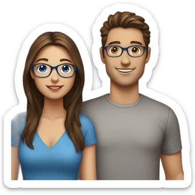 Women with Brown Hair an blue eyes in Love with a man with blue eyes, waring Glases. sticker