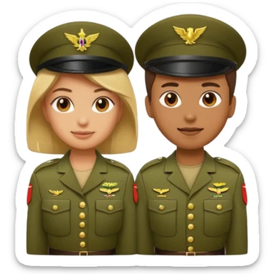 one emoji (female) wearing Army combat uniform and a second emoji (male) wearing the army green service uniform sticker