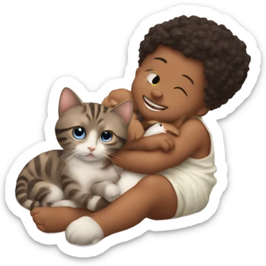 Baby with cat being besties  sticker