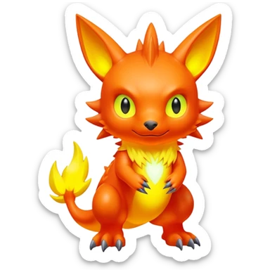Modern lush warm-colored neon-colored Digimon-Fionbri-creature sticker