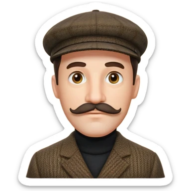 Big mustache sideburns sport coat black turtleneck tweed flat cap squinty eyes sticker