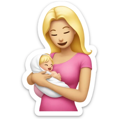 blonde woman breast feeding baby. pink shirt sticker