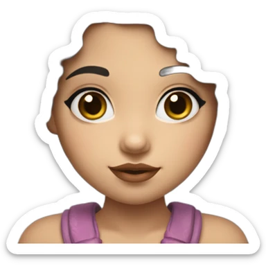 A cute Métis girl with a very clear complexion. She has black hair with large curls, which descend to her shoulders, and a pink lipstick on luscious lips. sticker