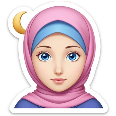 Turkish beautiful finish Konya girl blue eyes with lila pink color and ramadan moon hijab  sticker