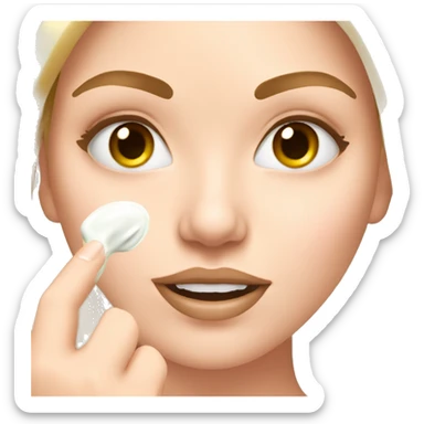 white girl applying cream on face sticker