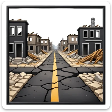 ruined town with destroyed road sticker