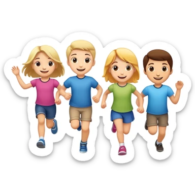 group of children skipping together, fun and friendly sticker