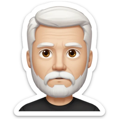 White haired muscled adult man with a black t-shirt. He has white beard and a long goatee. Dark brown eyes. Strong neck. Attractive. sticker