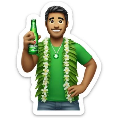 Hawaiian guy holding up a Shaka with a Heineken beer in his other hand  sticker