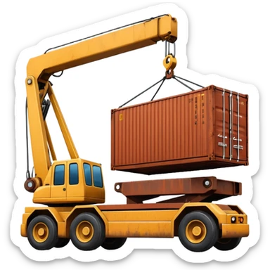 Container being lifted by a large machine, import. sticker
