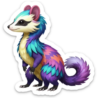Colorful diaphanous Trico-Sergal-Skunk-Ferret-Furret-Marsupial-Vernid-fusion-Fakemon-animal-hybrid-creature, full body sticker