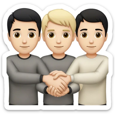Three men holding hands, all white, one with blonde hair, one with black hair, and one with brown hair sticker
