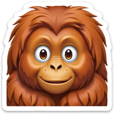 Cinematic Cute Orangutan Portrait Emoji, Head tilted playfully and inquisitively, with a gentle, expressive face accented by soft, flowing fur and round, sparkling eyes brimming with warmth, Simplified yet irresistibly adorable features, highly detailed, glowing with a warm, friendly glow, high shine, affectionate and lively, stylized with a touch of jungle whimsy, bright and endearing, soft glowing outline, capturing the essence of a mischievous yet loving orangutan that seems as if it could swing out of the screen into your arms! sticker