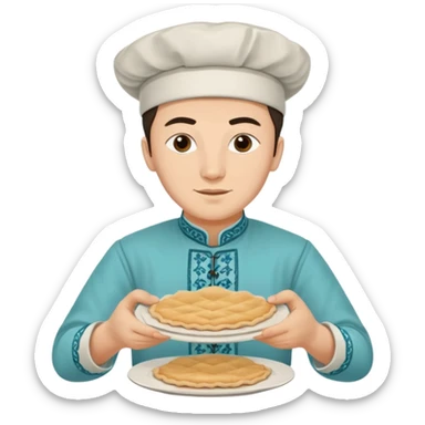 tatar young man with national outfit making cheburek sticker