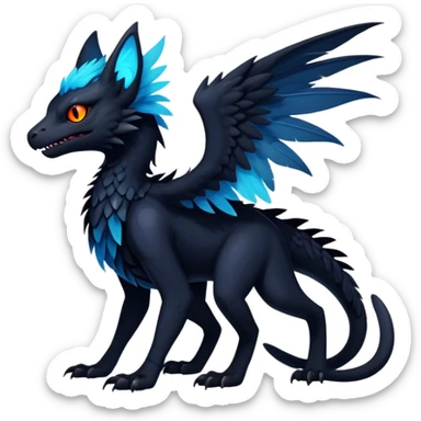 Black Dark Exotic Beaked Feathery Nocturnal Neon-glowing Abyssal Nightly Abyss-Cat-Gryphon-Salandit-Nargacuga-Silvally-Fakémon Creature (full body) sticker