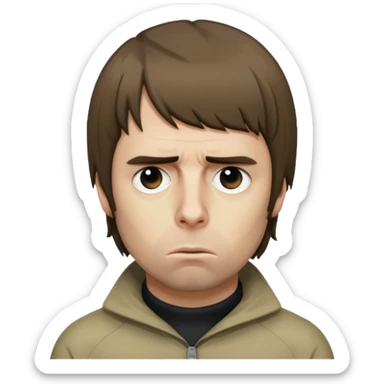 Liam Gallagher with a sad expression, emoji style sticker