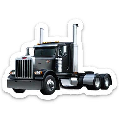 Peterbilt 389 black with flat top and dual rear tires and flat bumper sticker
