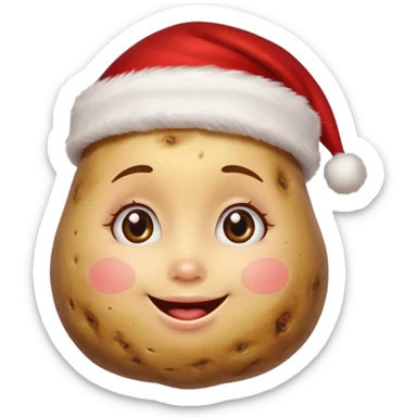 Potato with a happy girl face and a Santa Christmas hat on sticker