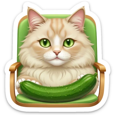 A cat with cucumbers on its eyes laying on a tanning chair relaxing sticker