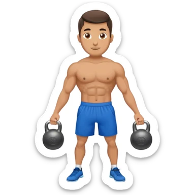fit man with blue shorts holding kettlebell sticker