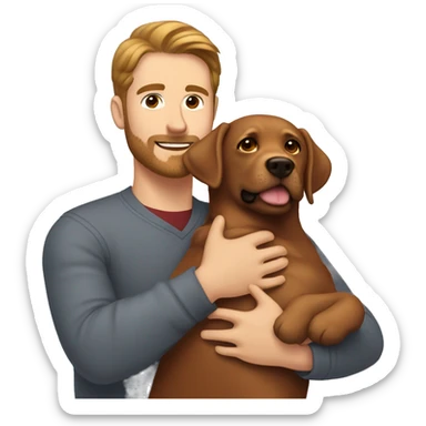 Red Labrador giving brown haired man a hug no facial hair sticker