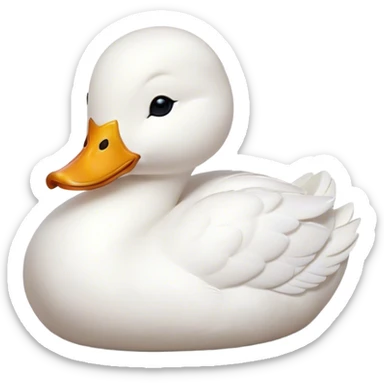 Meme-Worthy Cute Sleeping White Duck Portrait Emoji, Head resting peacefully with a contented smile, showcasing a sleek, graceful build and a luxuriously soft pure white plumage, eyes shut in a serene, restful nap, Simplified yet hilariously adorable features, highly detailed, glowing with a soft, drowsy light, high shine, relaxed and utterly lovable, stylized with an air of playful laziness, bright and heartwarming, soft glowing outline, capturing the essence of a comically sleepy duck, so meme-worthy it feels like it could instantly become the next viral sensation of adorable slumber! sticker