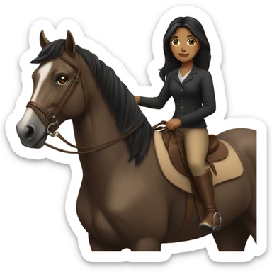 Light brown girl with black hair riding a tan horse sticker