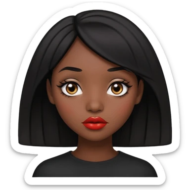 Dark skin gurl with black hair, big lips m, dark brown eye, octagon face shape and chinky eyes no red lipstick  sticker