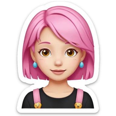 cute pink haired girl with cheerful pose and cute accessories. apple emoji style and remove the apple. sticker