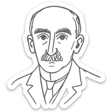 a hand drawn black outline portrait of philosopher Henri Bergson with similar-sized eyes based a famous photograph of him sticker