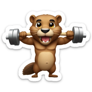 A beaver with muscles lifts the barbell sticker