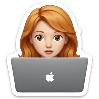 Strawberry blonde woman with laptop sticker