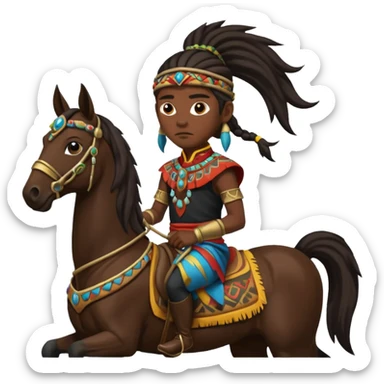 shaman riding horse wearing racing cloth black sticker