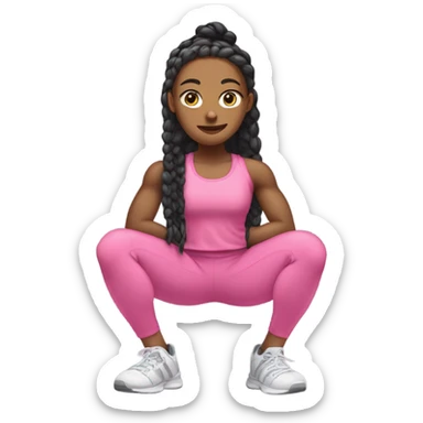 Khalyn doing squats in the gym with pink gym clothes and long braids  sticker