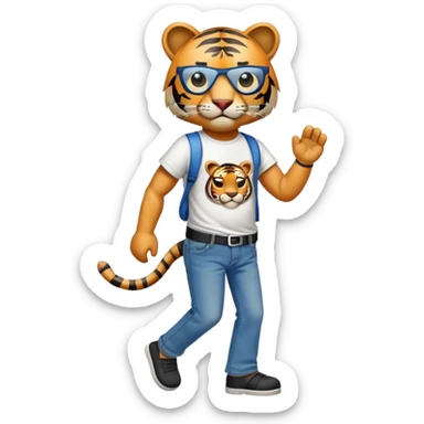 anthropomorphised tiger in a band t-shirt and jeans wearing an eye patch walking upright sticker