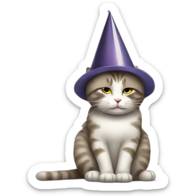 depressed tired kitty drinking wine and party hat on sticker