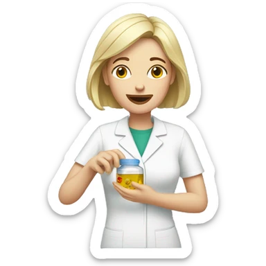 White Woman taking medicine sticker