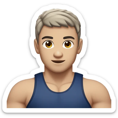 Create a half caucasian and half hispanic physically fit boy wrestler with a grey and navy blue wrestling singlet.  The boy has hazel colored eyes with dark eyebrows and a beachy short haircut with dark brown hair sticker