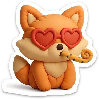 baby fox with heart glasses blowing party horn in cushion style sticker