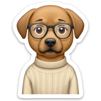 Black mouth cur wearing a sweater with glasses sticker