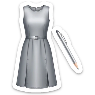 Icon for Fashion Design: a dress pattern with measurements, a ruler, and a pencil. The icon should represent the process of designing clothing with a focus on precision and tailoring. Transparent background. sticker