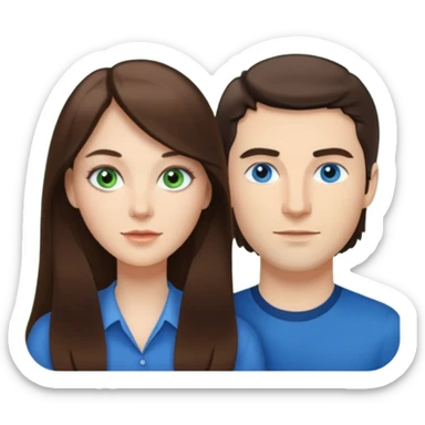 “A Polaroid-style photo of a couple with a heart of a white woman with long brunette hair and blue eyes, and a white man with short brunette hair and green eyes.” sticker