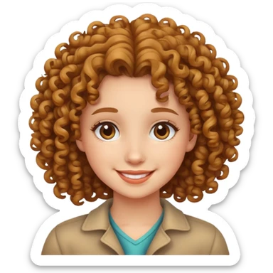 Curly hair girl with a smile sticker