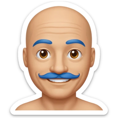 bald man with blue mustache sticker
