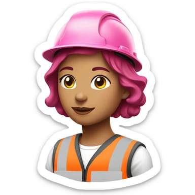 girl with burgundy hair wearing pink hard hat and pink hi vis vest sticker