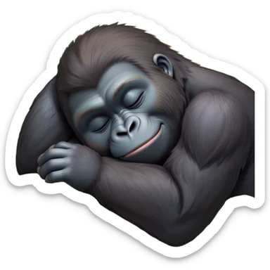 Meme-Worthy cute Sleeping Gorilla Portrait Emoji, Head resting peacefully with a contented smile, showcasing a luxuriant, thick Fur and eyes gently closed in serene slumber, Simplified yet hilariously adorable features, highly detailed, glowing with a soft, drowsy jungle light, high shine, relaxed and utterly lovable, stylized with an air of playful laziness, bright and heartwarming, soft glowing outline, capturing the essence of a sleeping gorilla that feels destined to become the next viral sensation of adorable rest! sticker