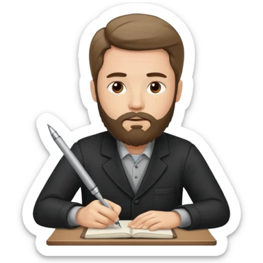 un escritor con barba y cabello medio largo, escribiendo sticker