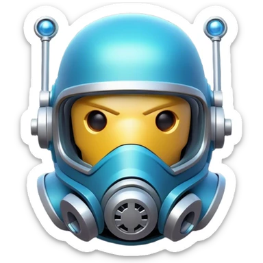 Clash of Clans aesthetic: Cinematic Playful 3D Isometric Space Helmet Emoji, rendered in a 3D vector-style similar to standard emojis with minimal shading and bold, simplified shapes. A compact, distinct form with signature details, softly glowing with a futuristic sci-fi warfare charm. Simplified yet unmistakably iconic, highly detailed and consistent, glowing with a soft radiance and high shine. Stylized with a touch of high-tech brilliance and a soft glowing outline, capturing the essence of a beloved gaming relic with a friendly, playful manner! sticker