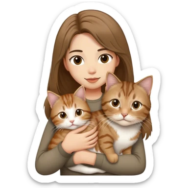 Long brown-haired girl holding long haired tabby cat, with her short-haired boyfriend also holding a tabby lihua car. sticker