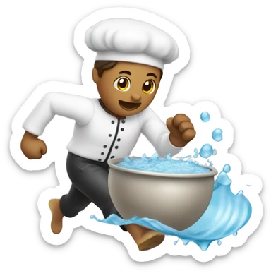 baker running with a bowl of water where someone is swimming in it  sticker